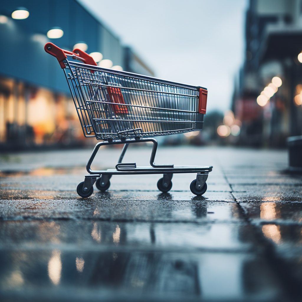 Empty shopping cart in front of a supermarket