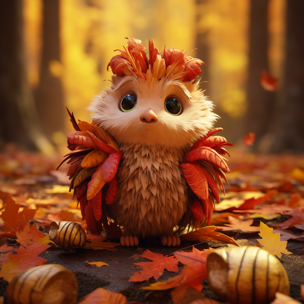 Enchanted woodland creature in autumn leaves