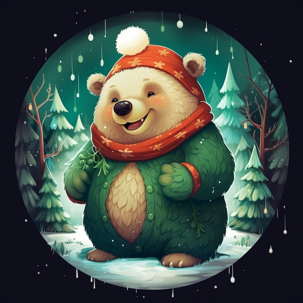 Festive Christmas bear in the forest