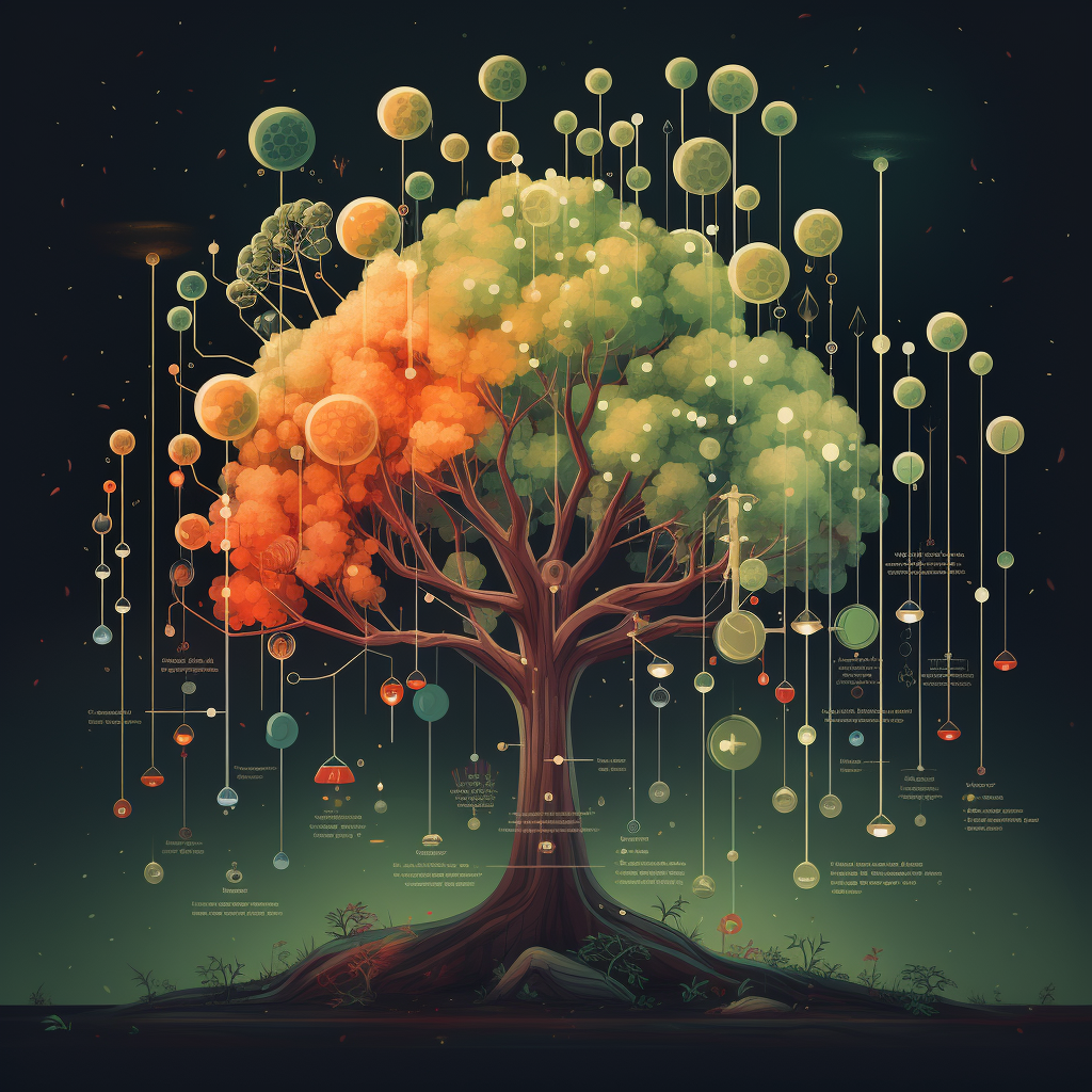 Illustration of Enchanted Forest with Atom Trees