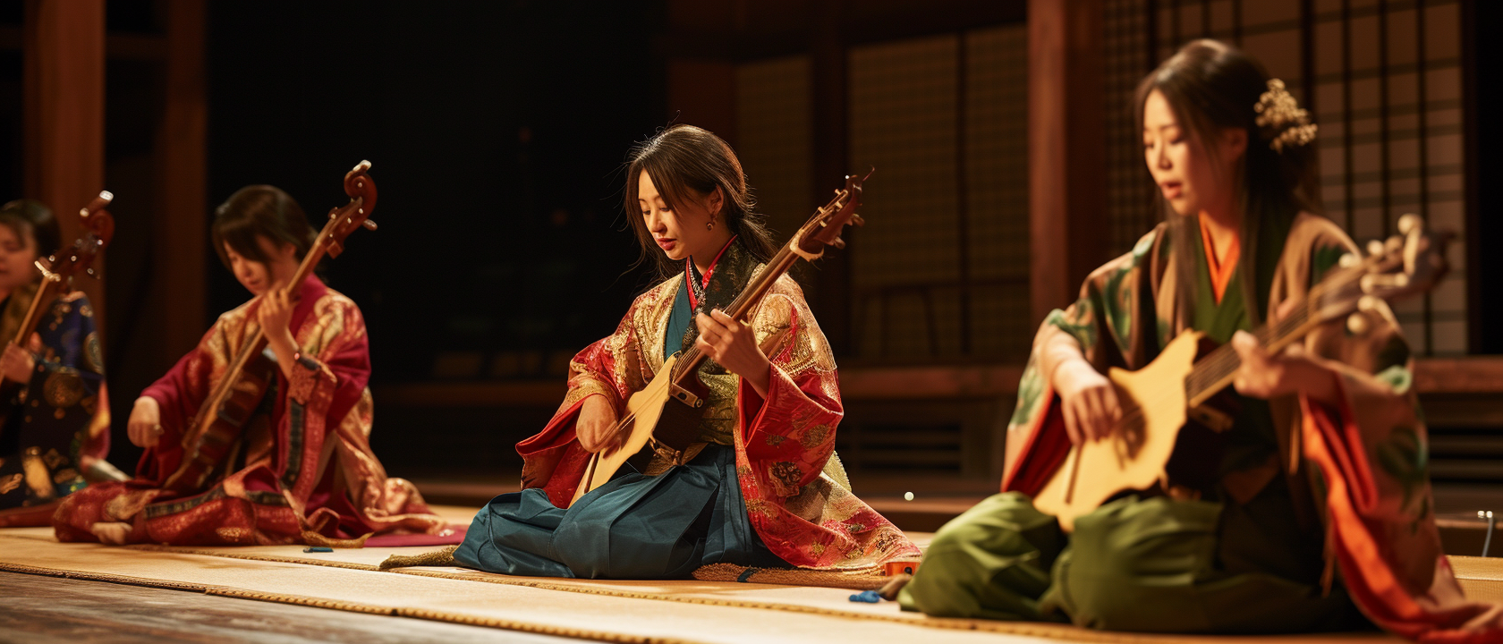 Live Performance of Women Playing Shamisen and Singing