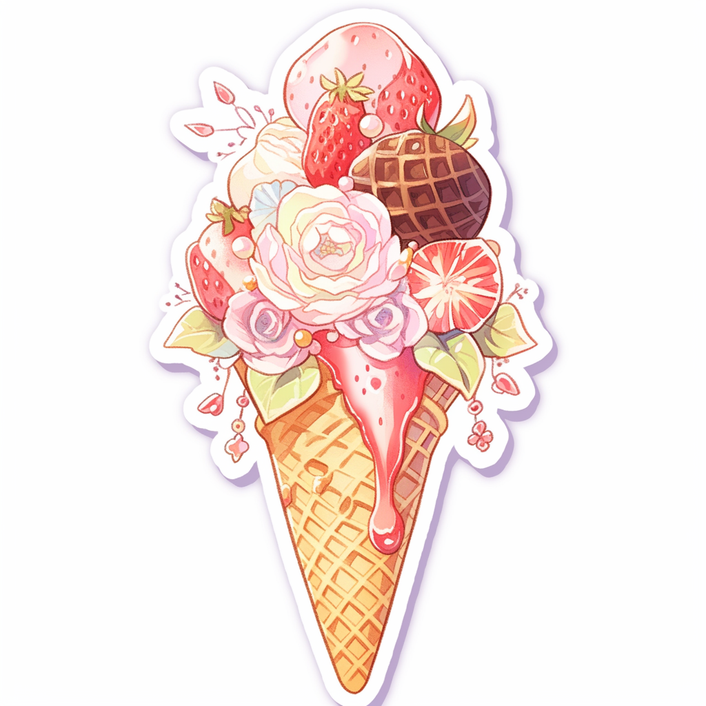 Kawaii strawberry ice cream sticker