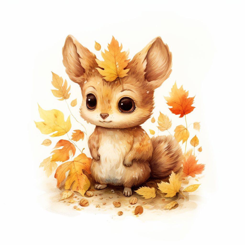 Enchanting woodland creature with autumn leaves