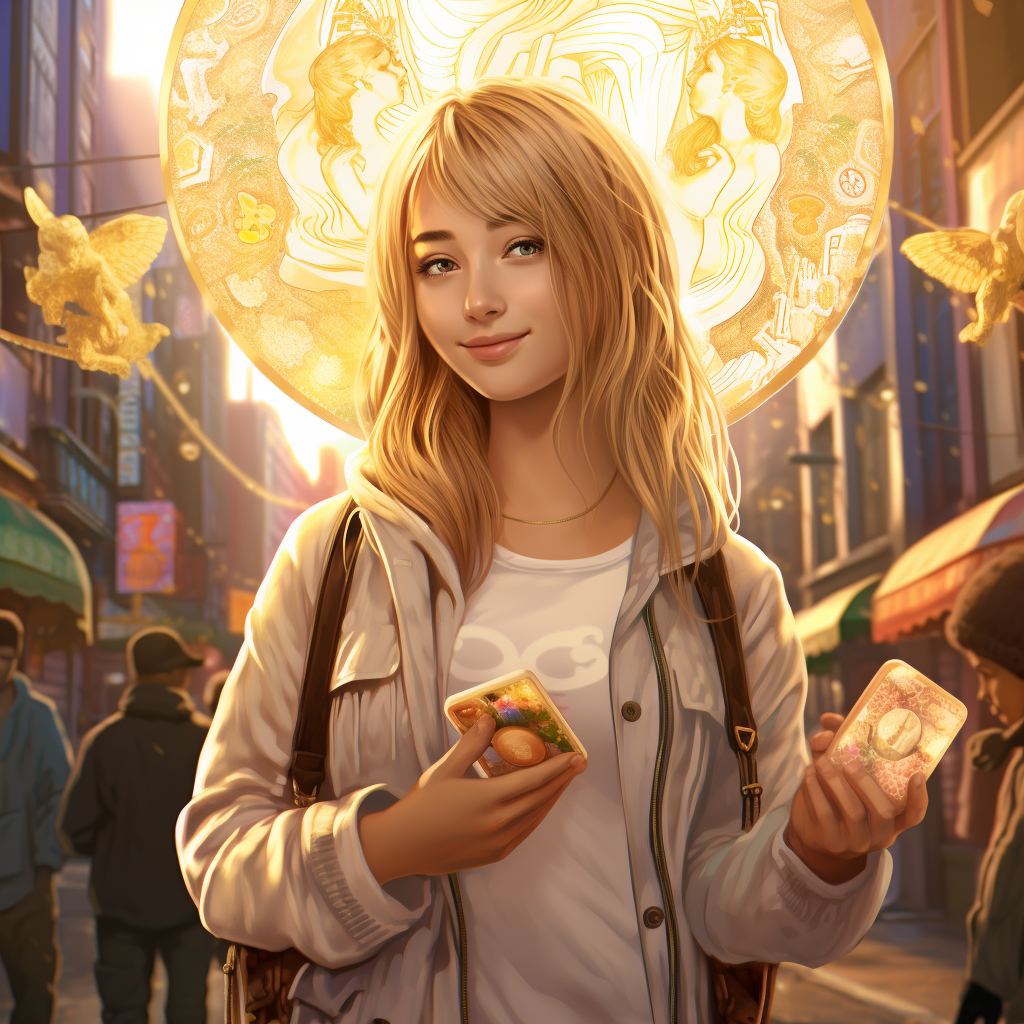 Anime girl with bitcoin on Tokyo street