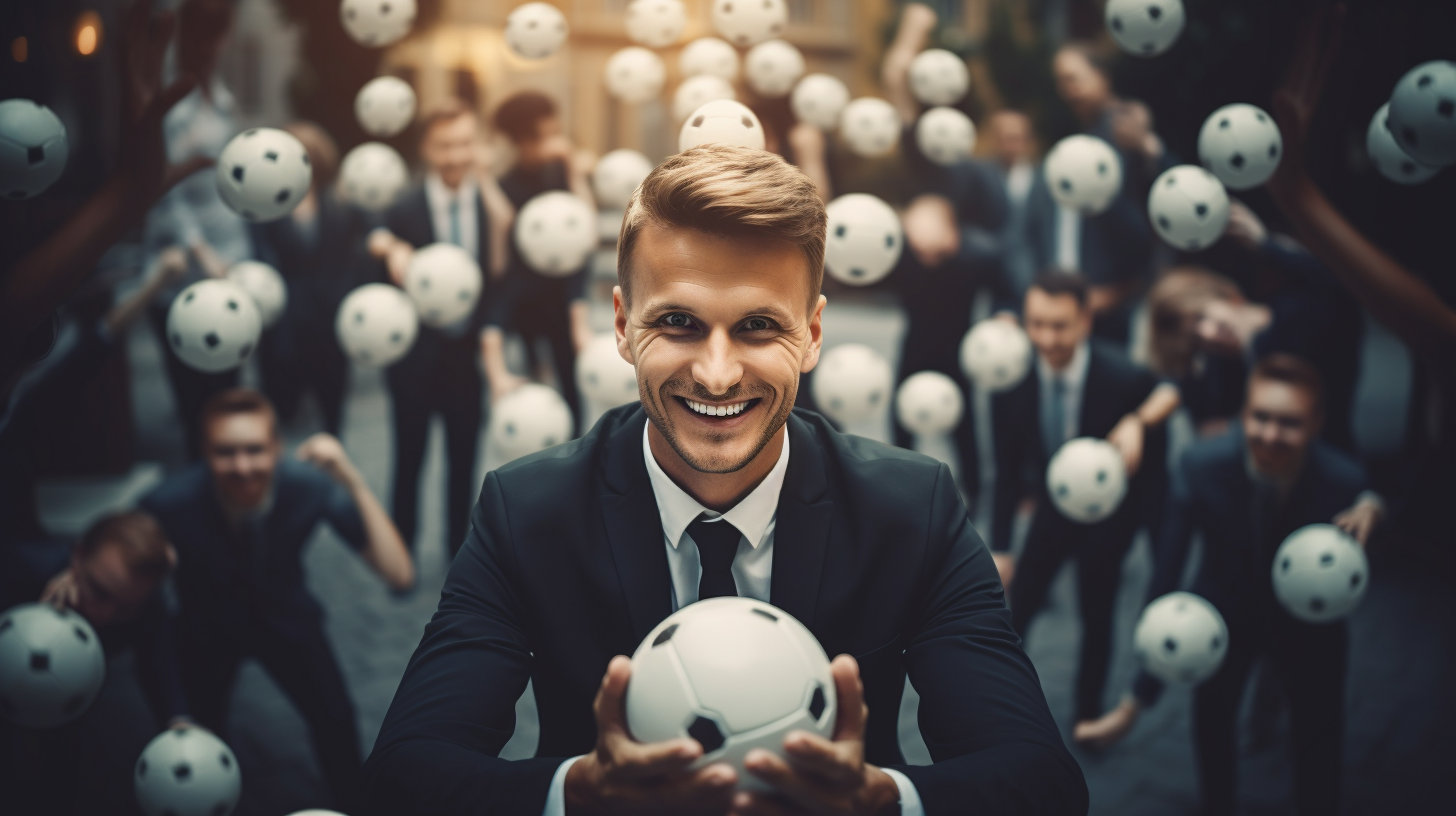 Energetic man with ball head taking care of friends