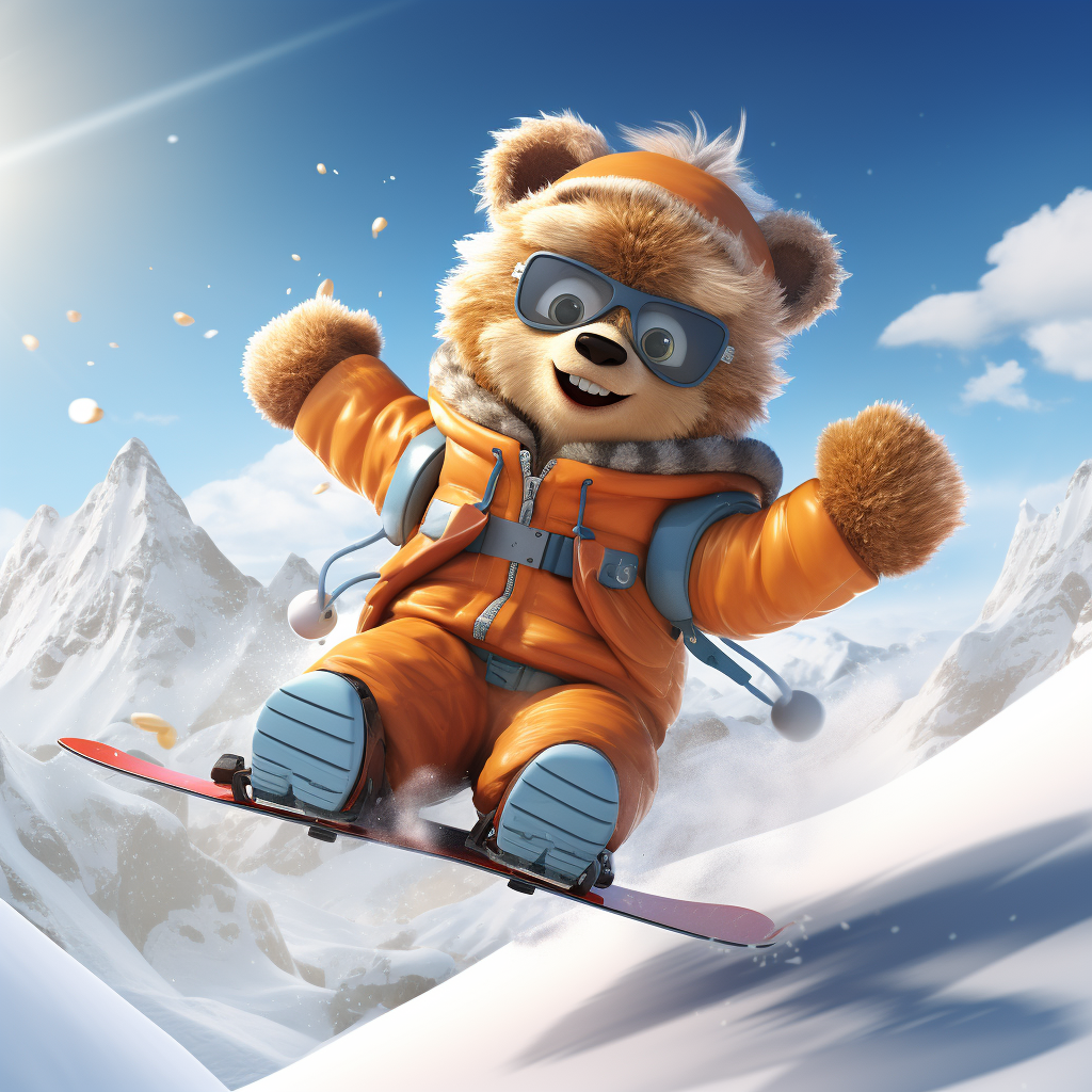 Teddy bear skiing with excitement