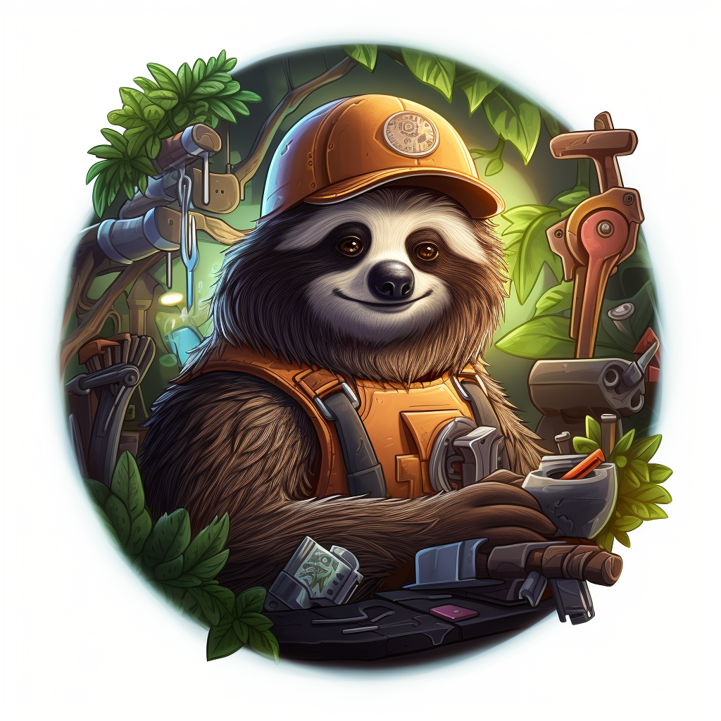 Engineer sloth in tree workshop