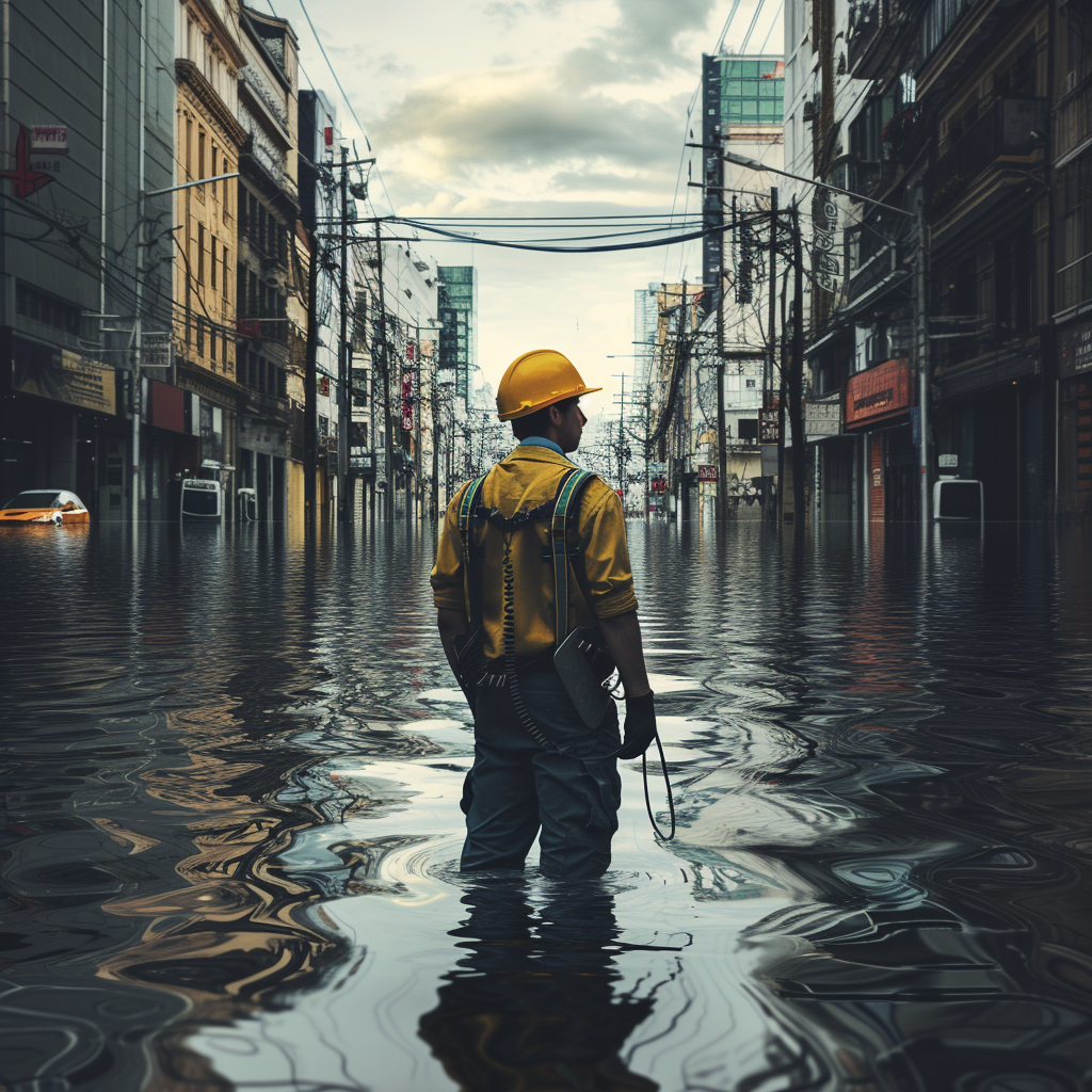 Engineer fighting city flooding