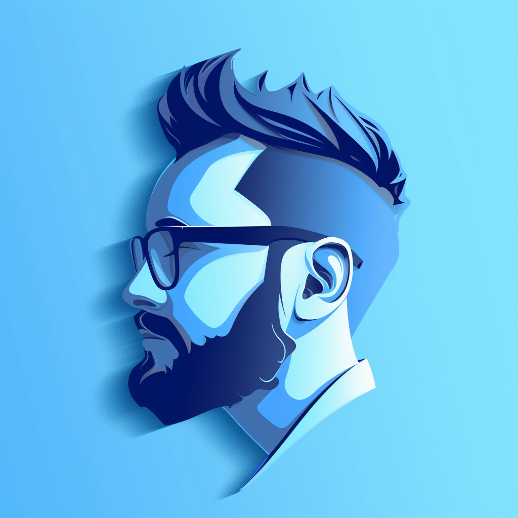 Engineer wearing glasses with blue ai background and shadows