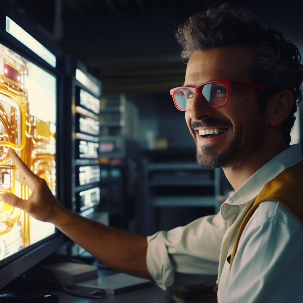 Smiling engineer in yellow helmet with white shirt