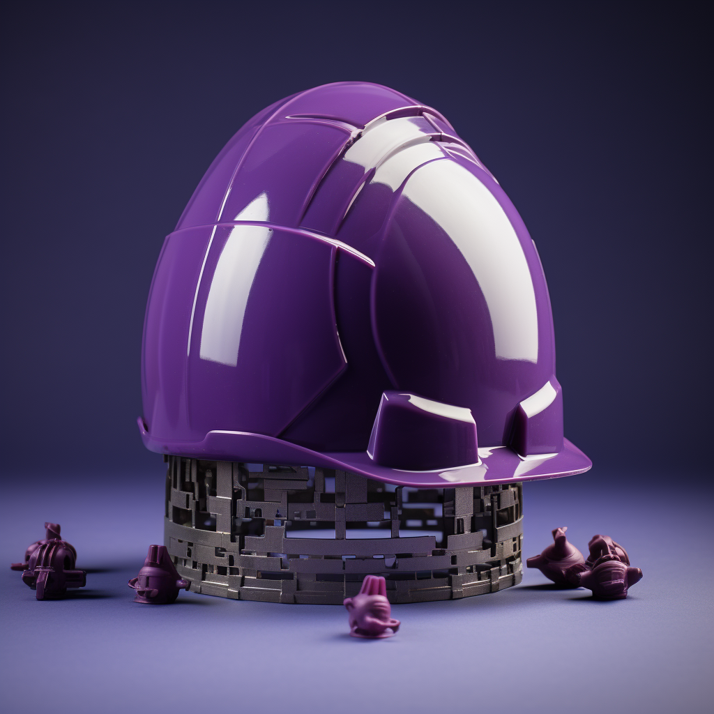 Purple-themed realistic engineering hard hat coming out of an Easter egg