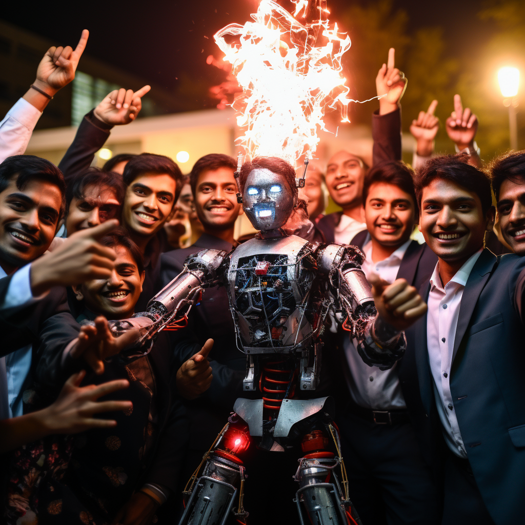 Engineering Students Celebrating Diwali with Tesla Robots