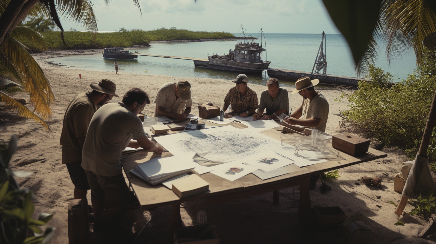 Engineers with Plans on the Beach