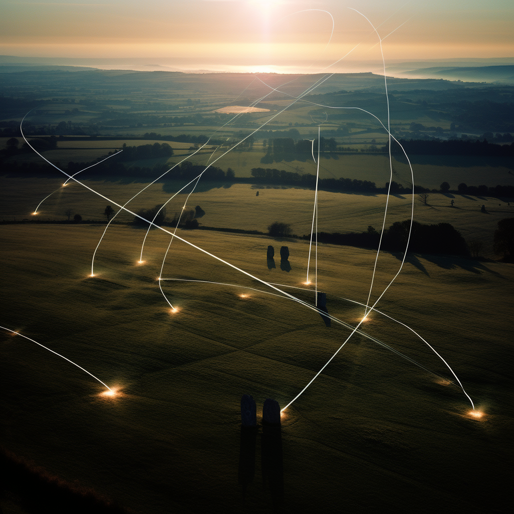 Aerial view of light network in English countryside