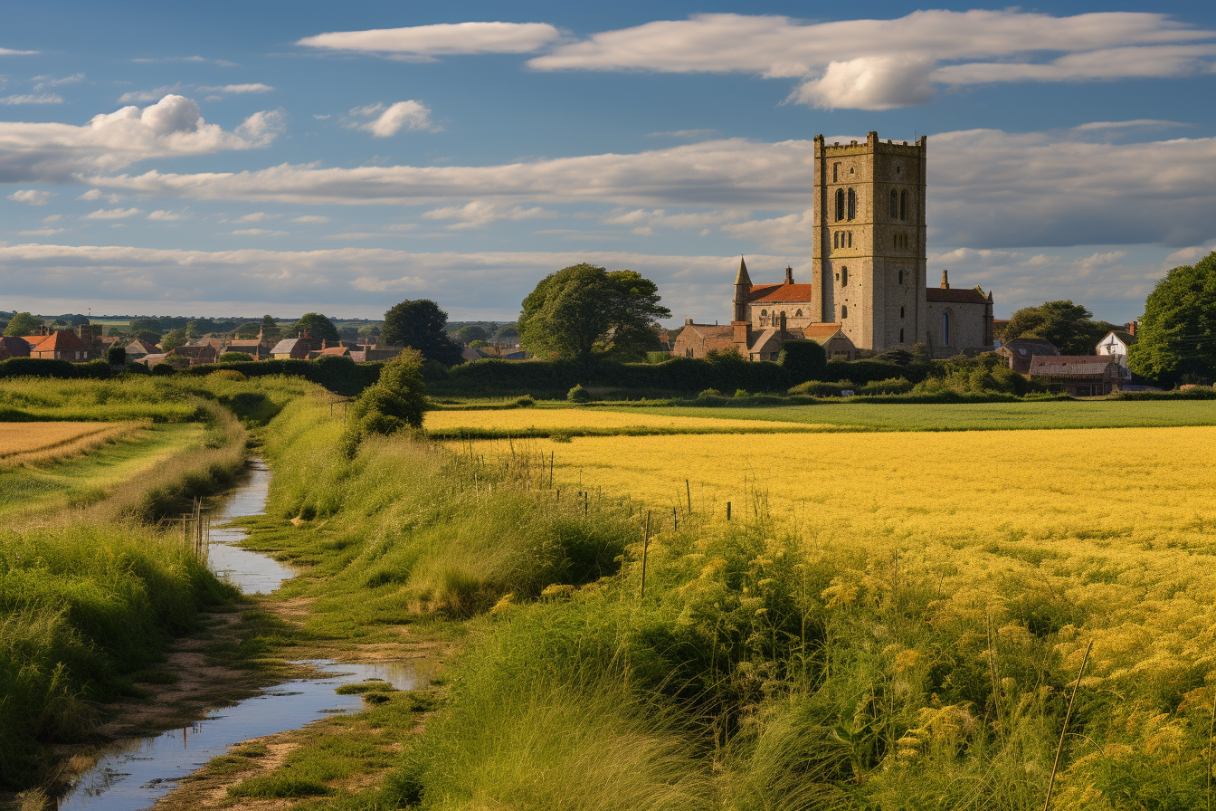 Picturesque English countryside with Norfolk coast