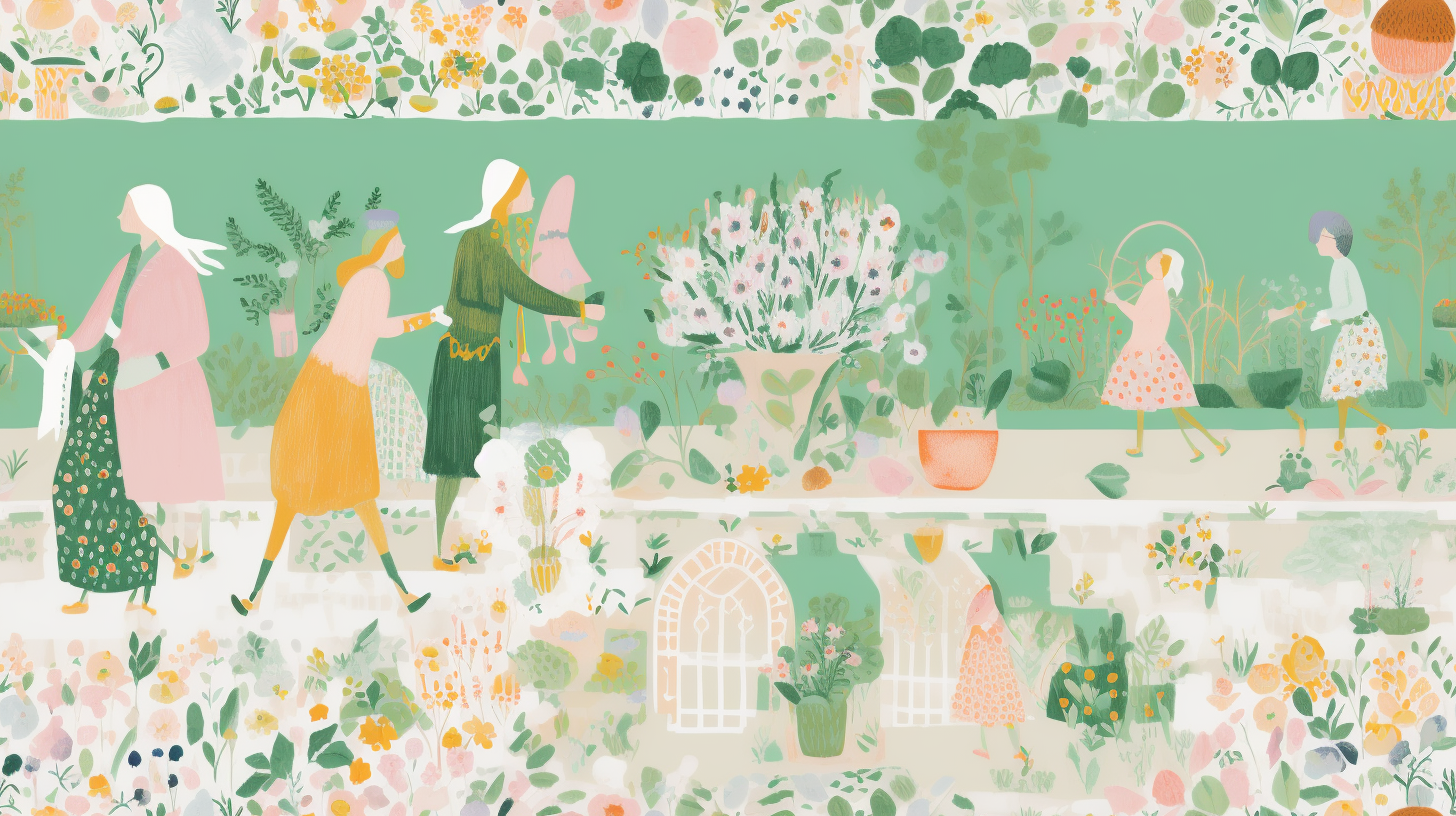 Vibrant gouache English garden illustration