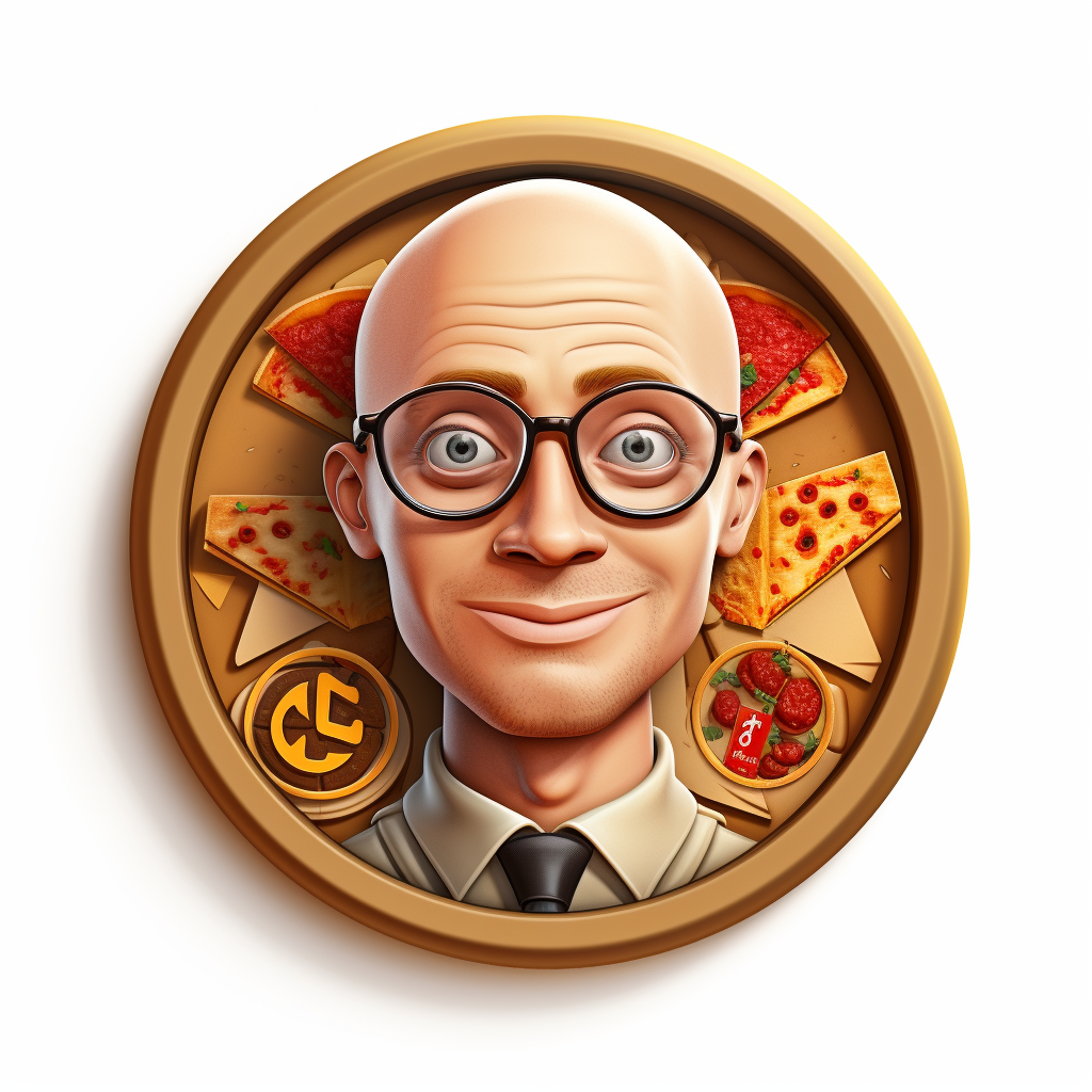 Young English man with glasses and award-winning pizza logo