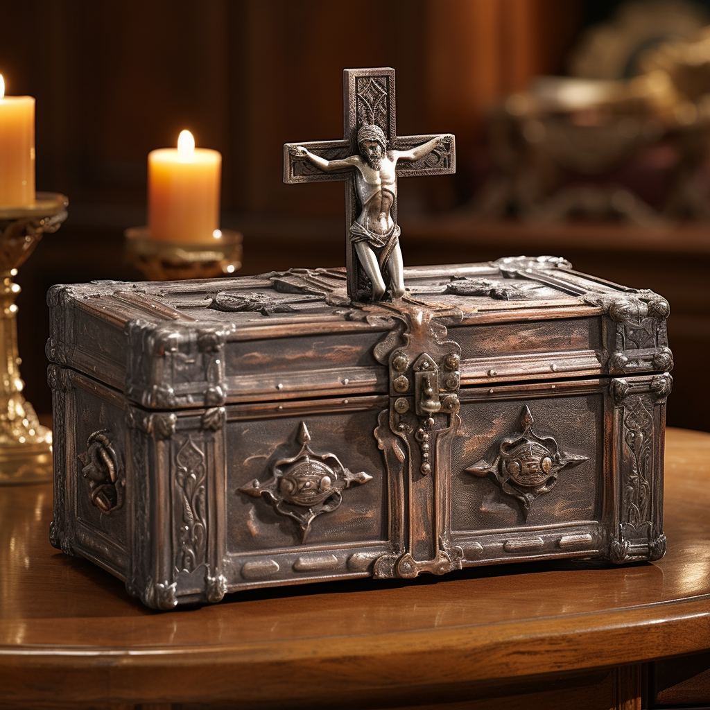 Intricately Carved Chest with Sacred Objects