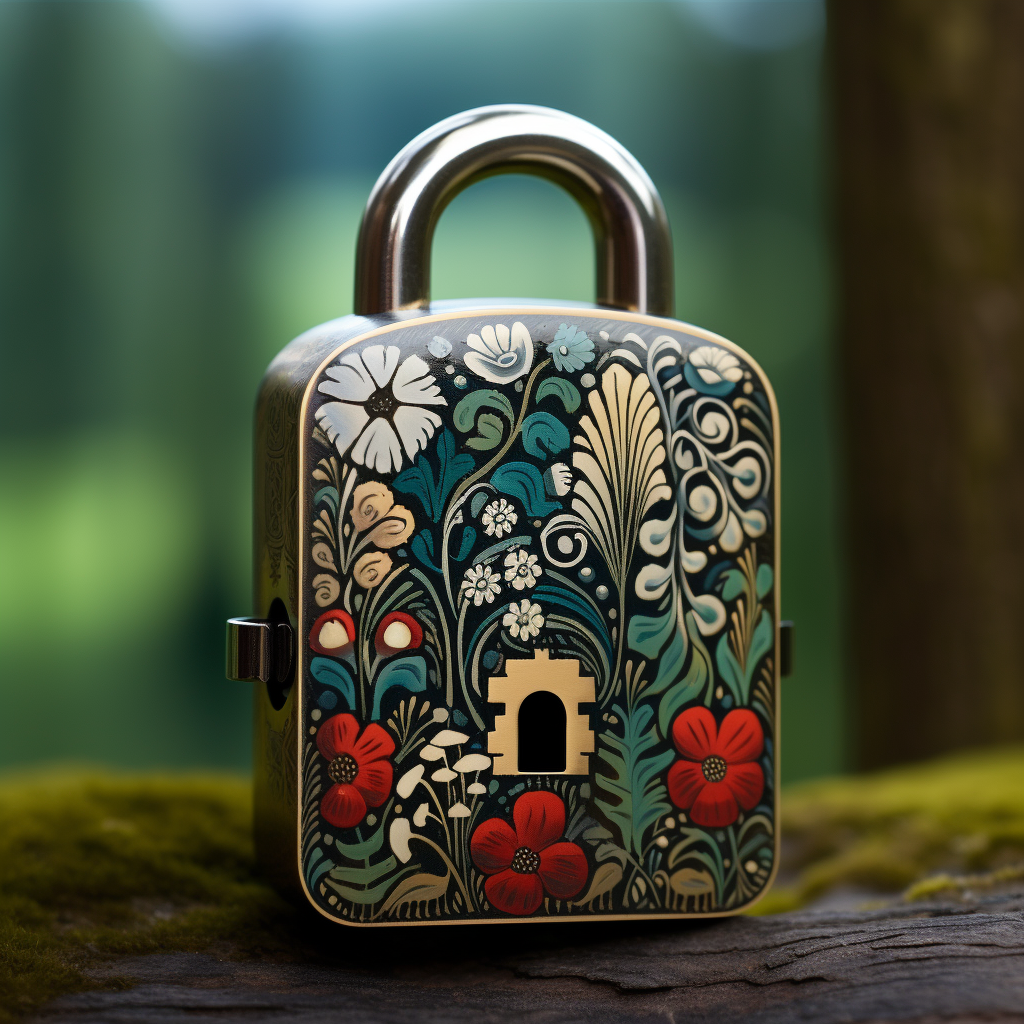 Gorgeous lock with colored forest engraving