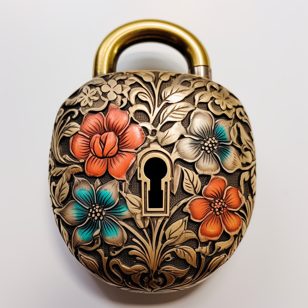 Beautifully Engraved Metal Lock with Floral Design