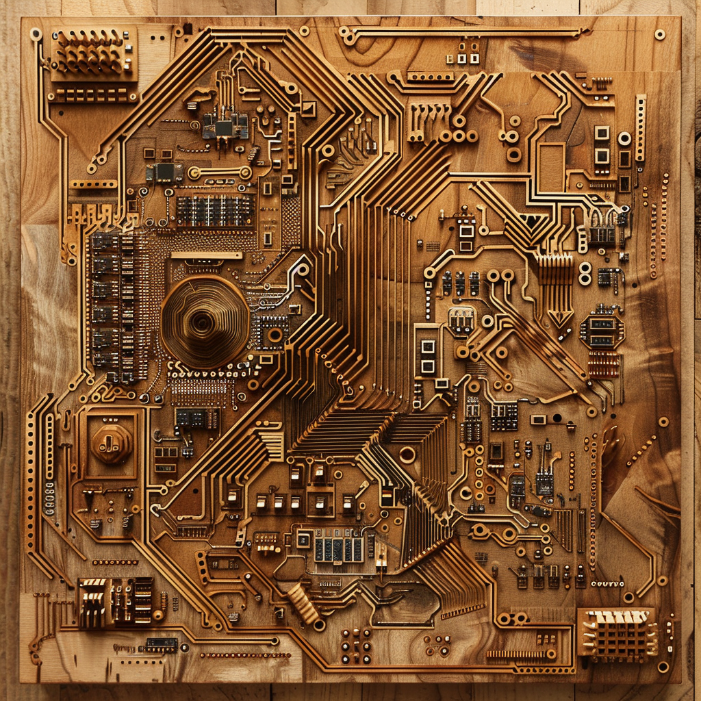 Detailed psychedelic circuit board engraving design