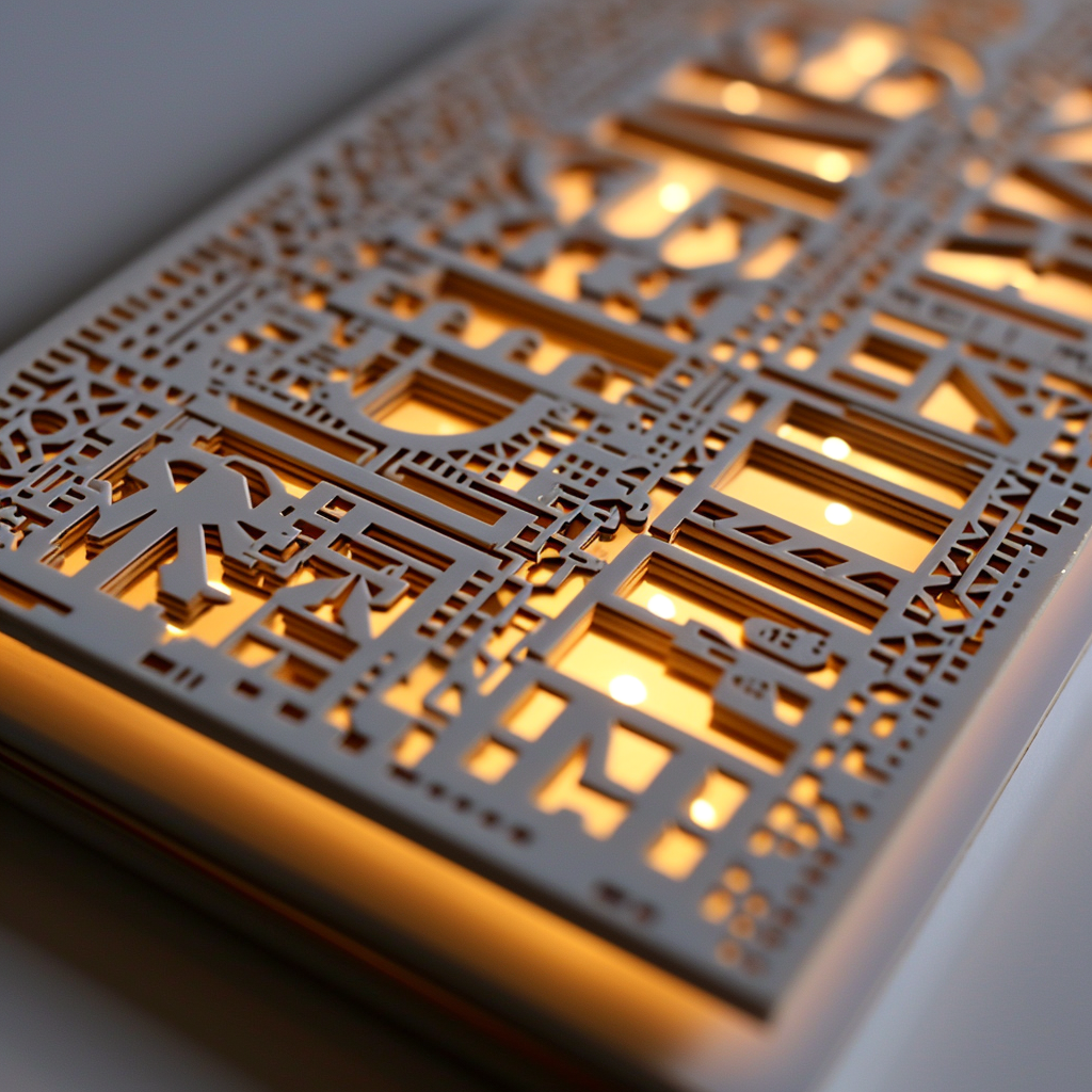 ENIAC AI  engraved and lighted up on white background