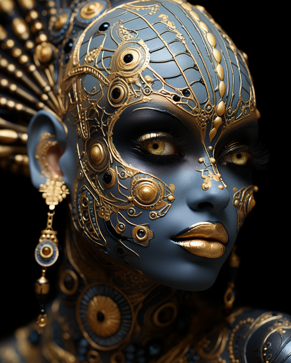 Enigmatic Alien Goddess with gold and black face paint