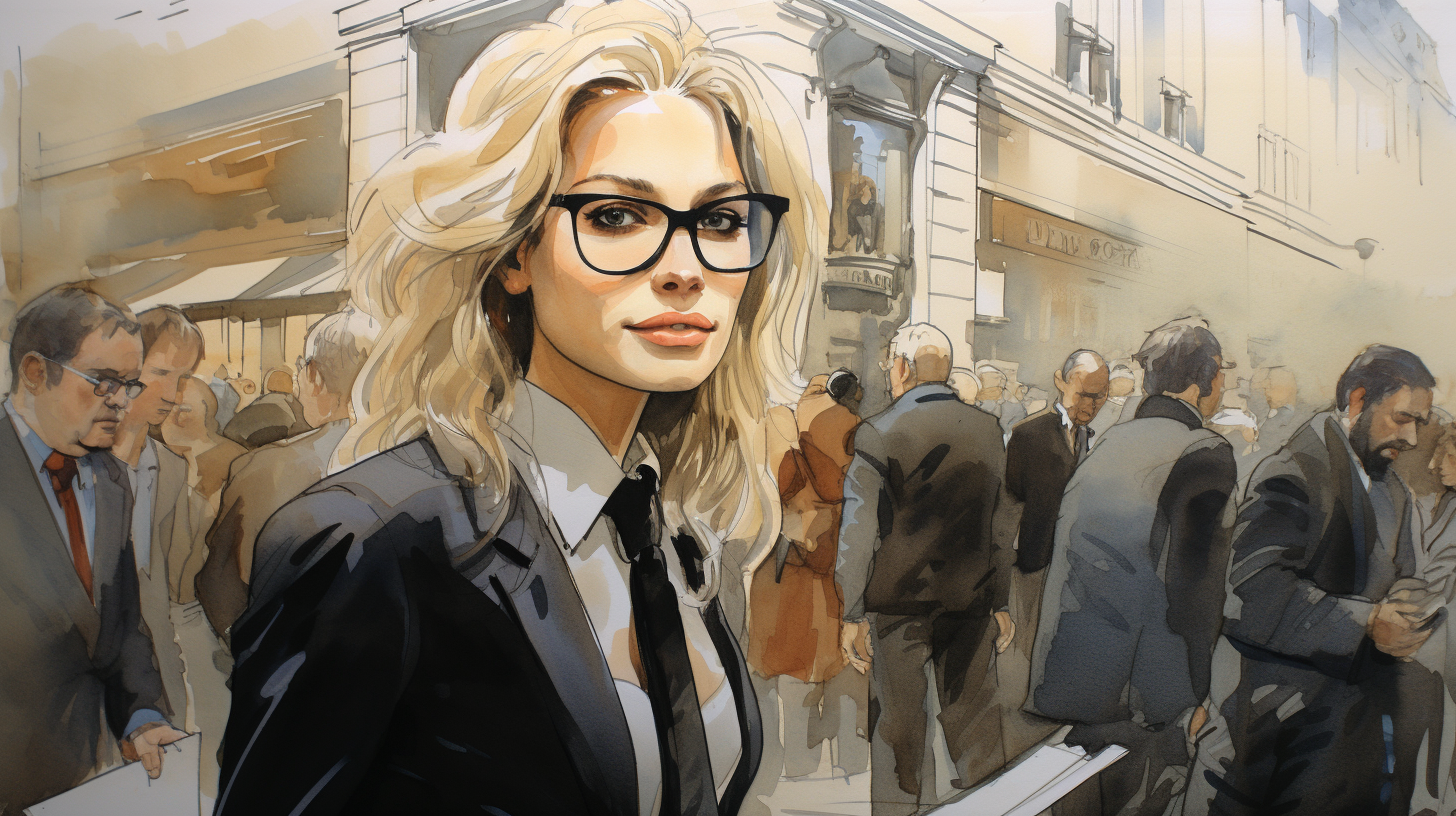 Enki Bilal Style Image of a Beautiful Businesswoman in London