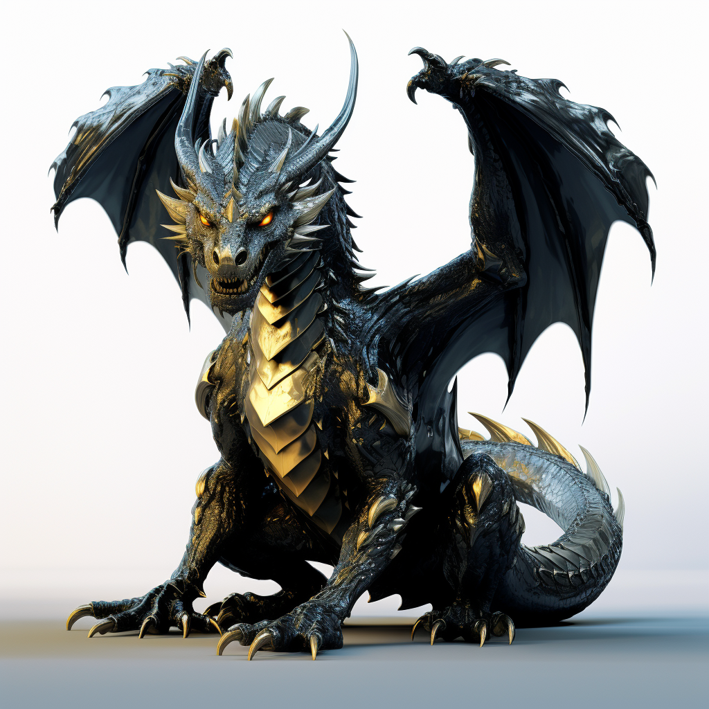 Enormous black dragon with golden eyes