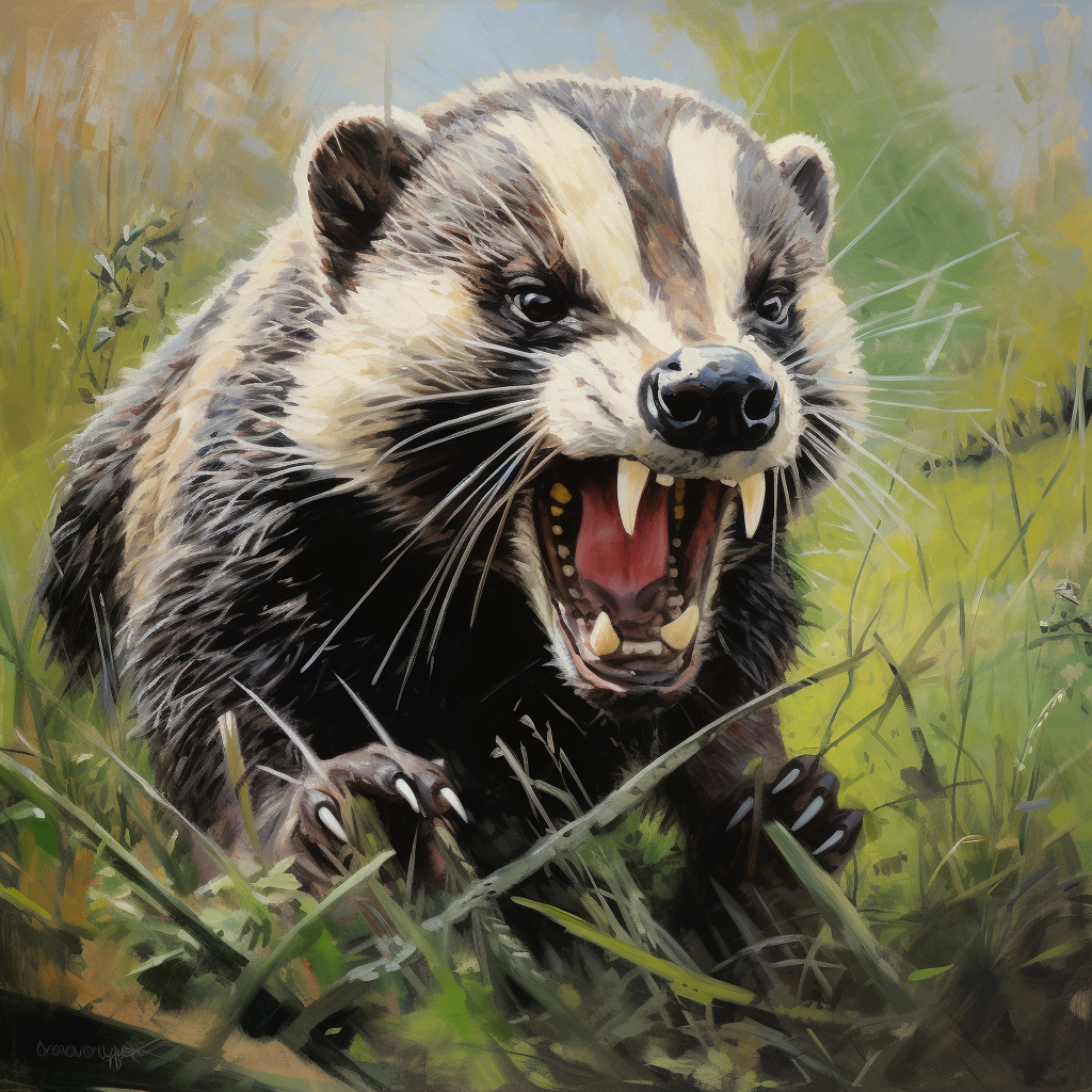 Enraged cornered badger in the wild