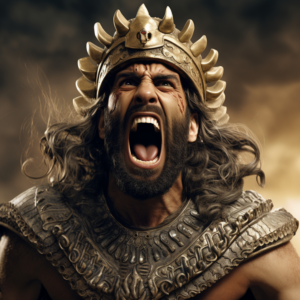 Enraged King Xerxes in Hyperrealistic Art