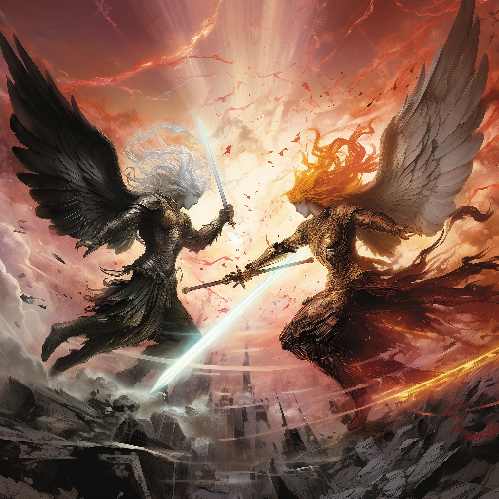 Angel battle with sparks flying