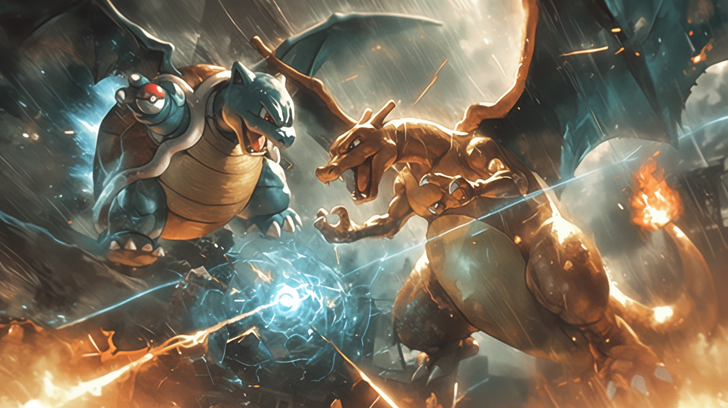 Pokemon Battle Scene Charizard Blastoise