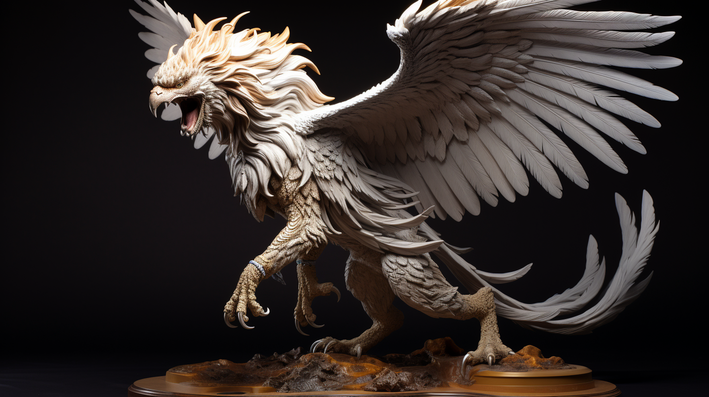 Photorealistic epic griffin on stand