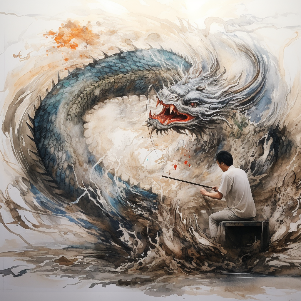 Chinese warrior dragon painting