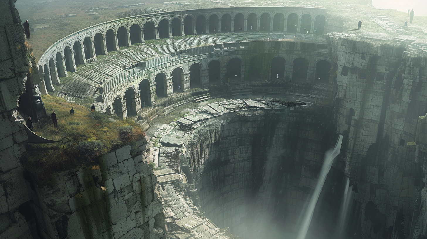 Gigantic Coliseum on Stone Cliff Illustration