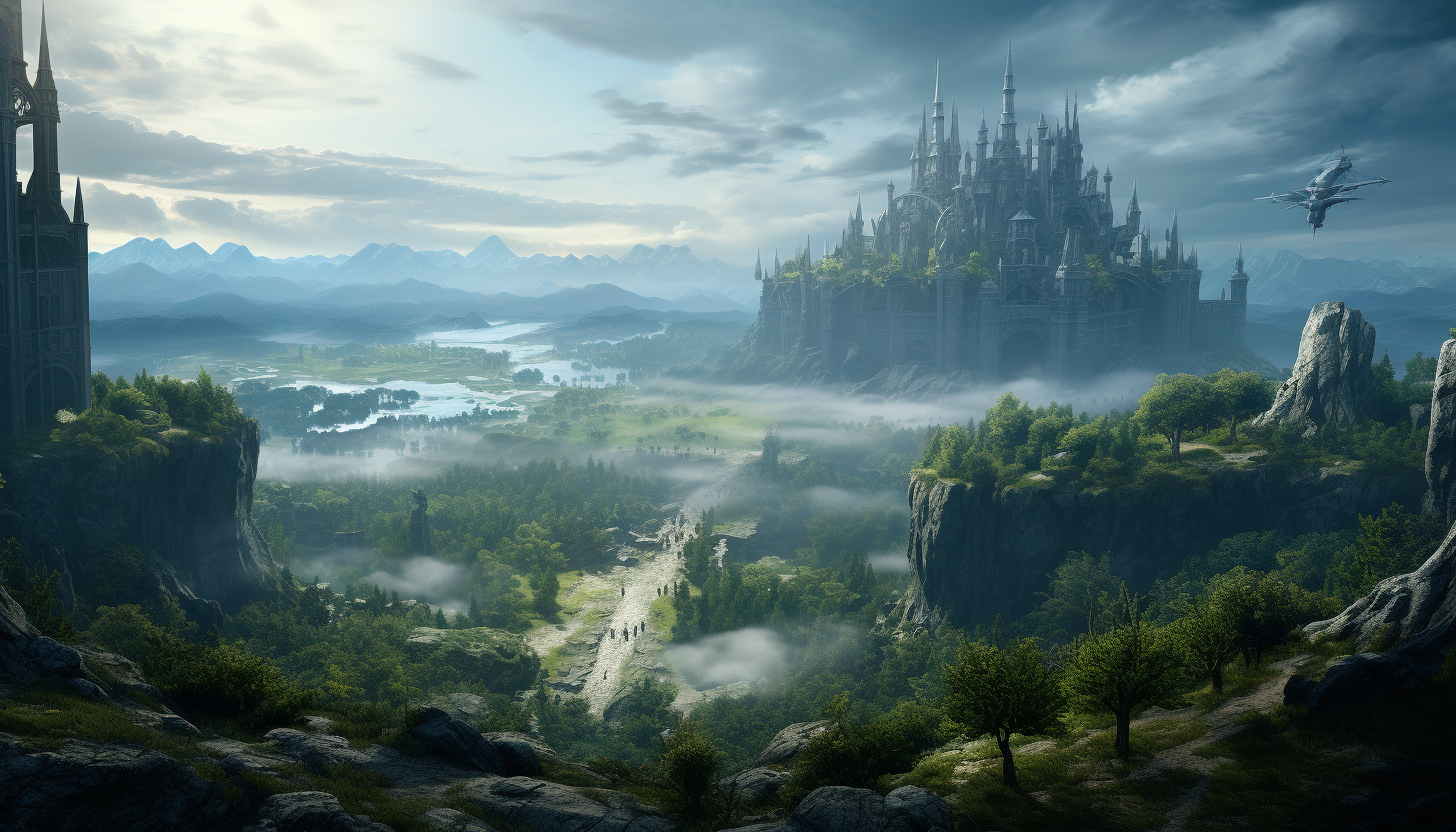 Sweeping vistas of a fantastic video game world