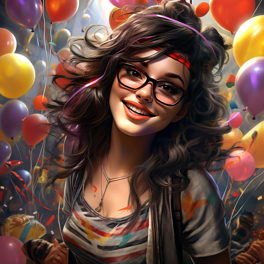 Photorealistic image of an epic party girl