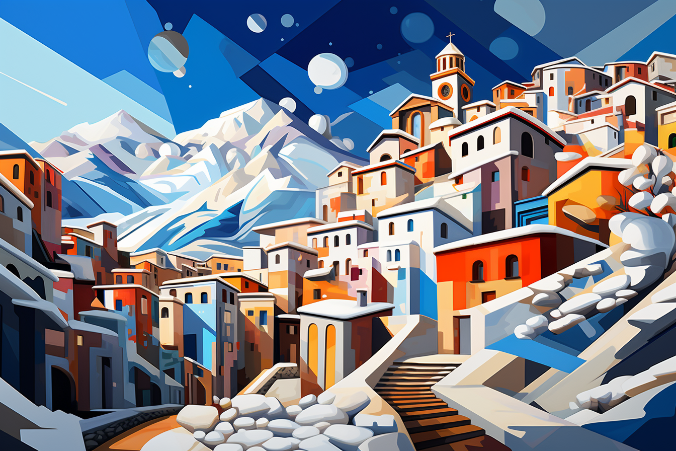 Snow-covered Eraclea in Italy Cubist Art