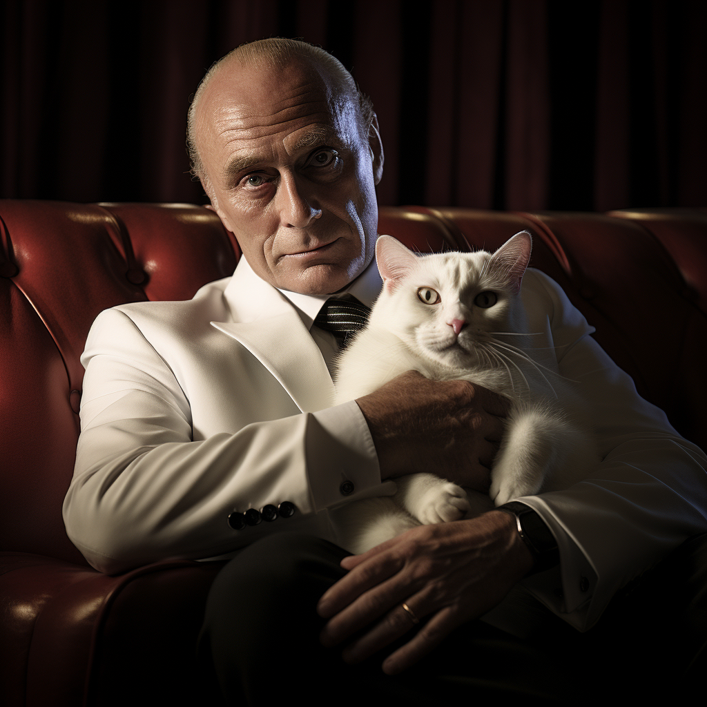 Villain Ernst Stavro Blofeld petting his cat