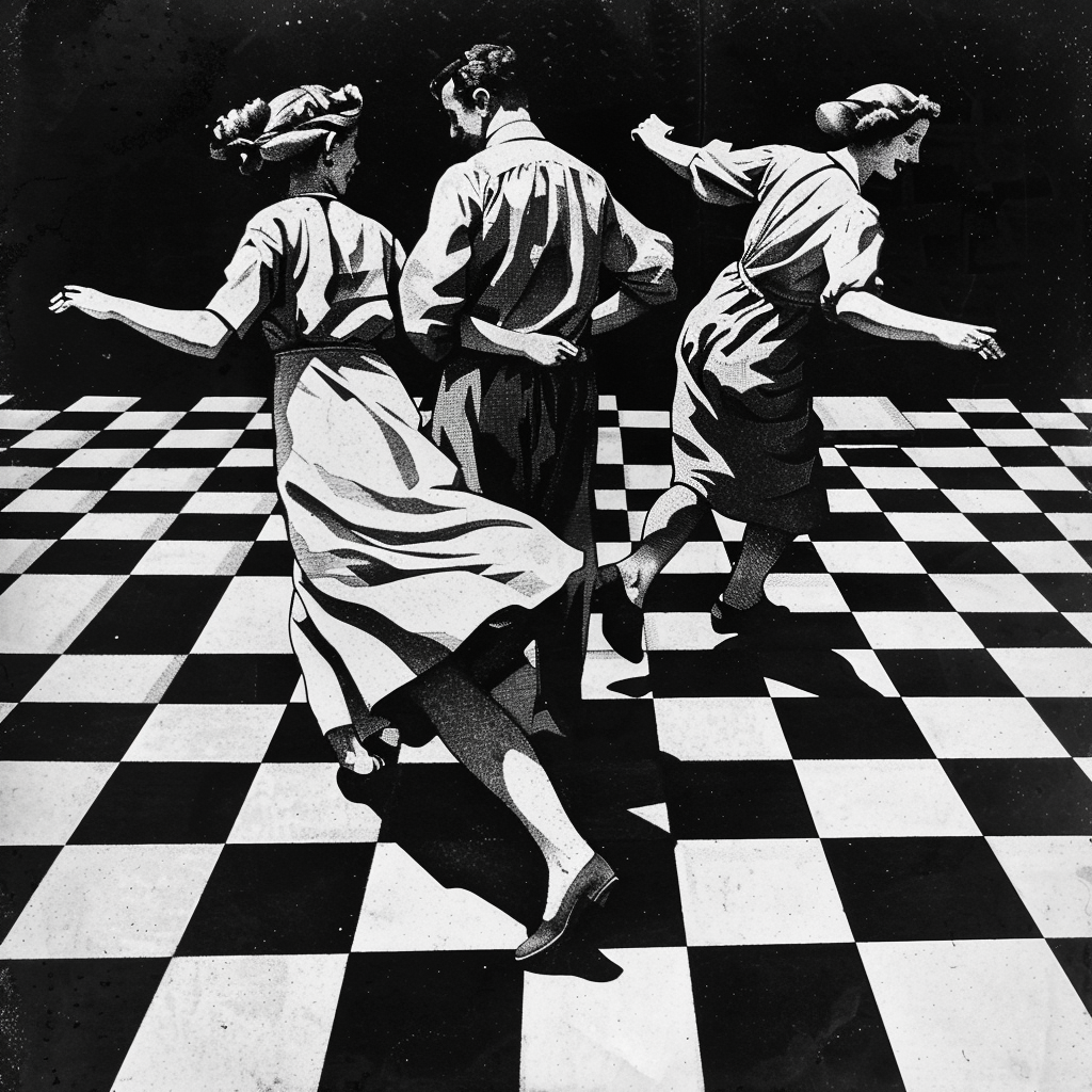 Escher logo dance illustration