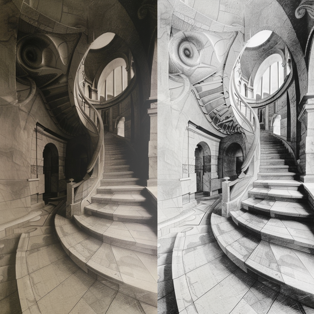 Split Image of Escher Stairs