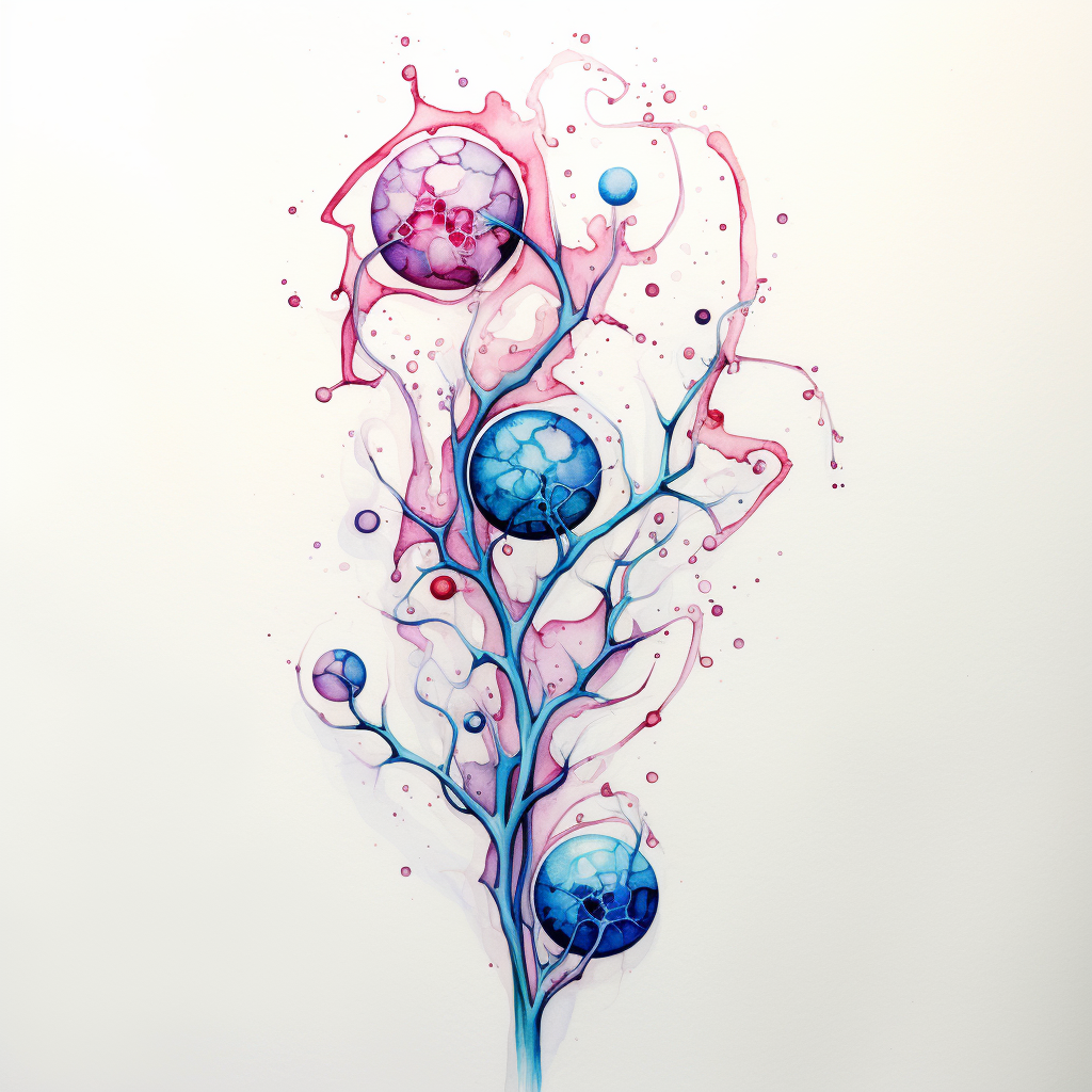 Estrogen watercolor tattoo in pink and blue hues