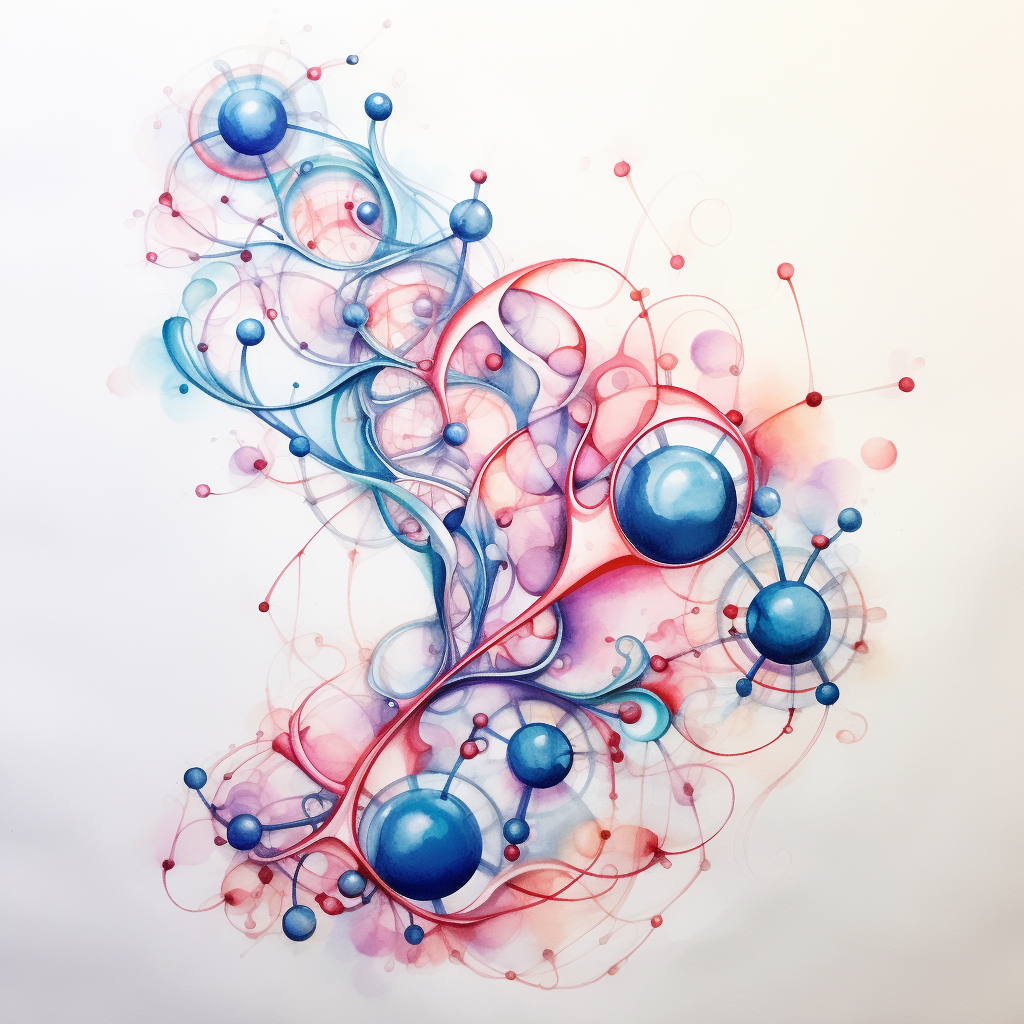 Molecular structure of estrogen in pink and blue watercolors