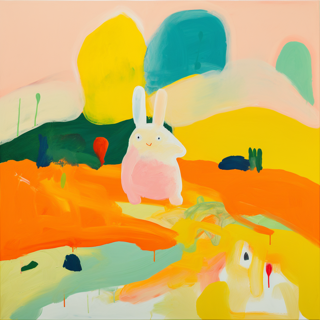 Vibrant painting of Bad Bunny by Etel Adnan