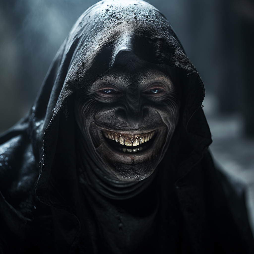 Smiling personification of death in black robes