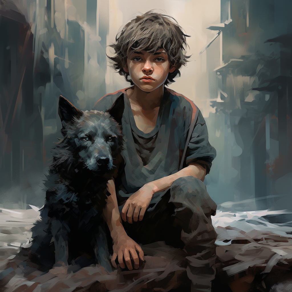 Ethan and his loyal giant wolf companion