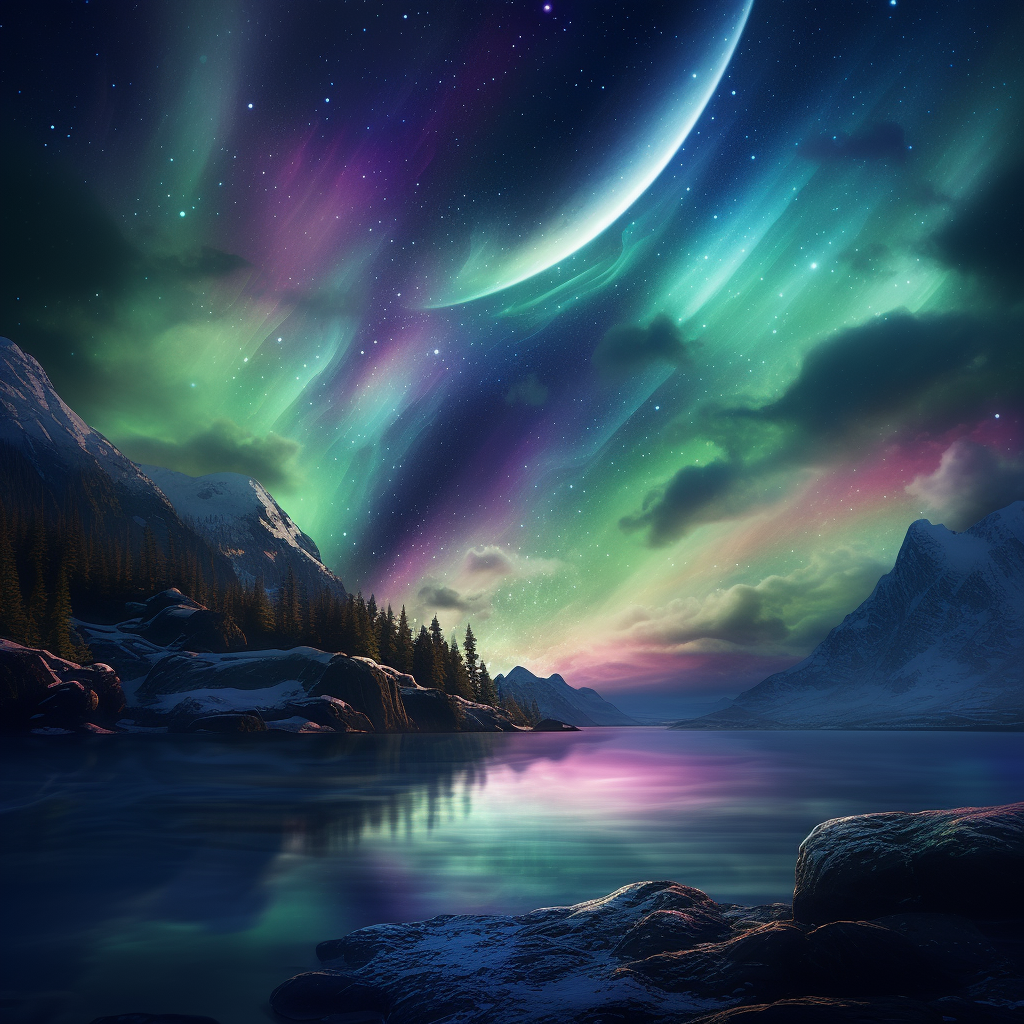 Serene aurora borealis in starry sky