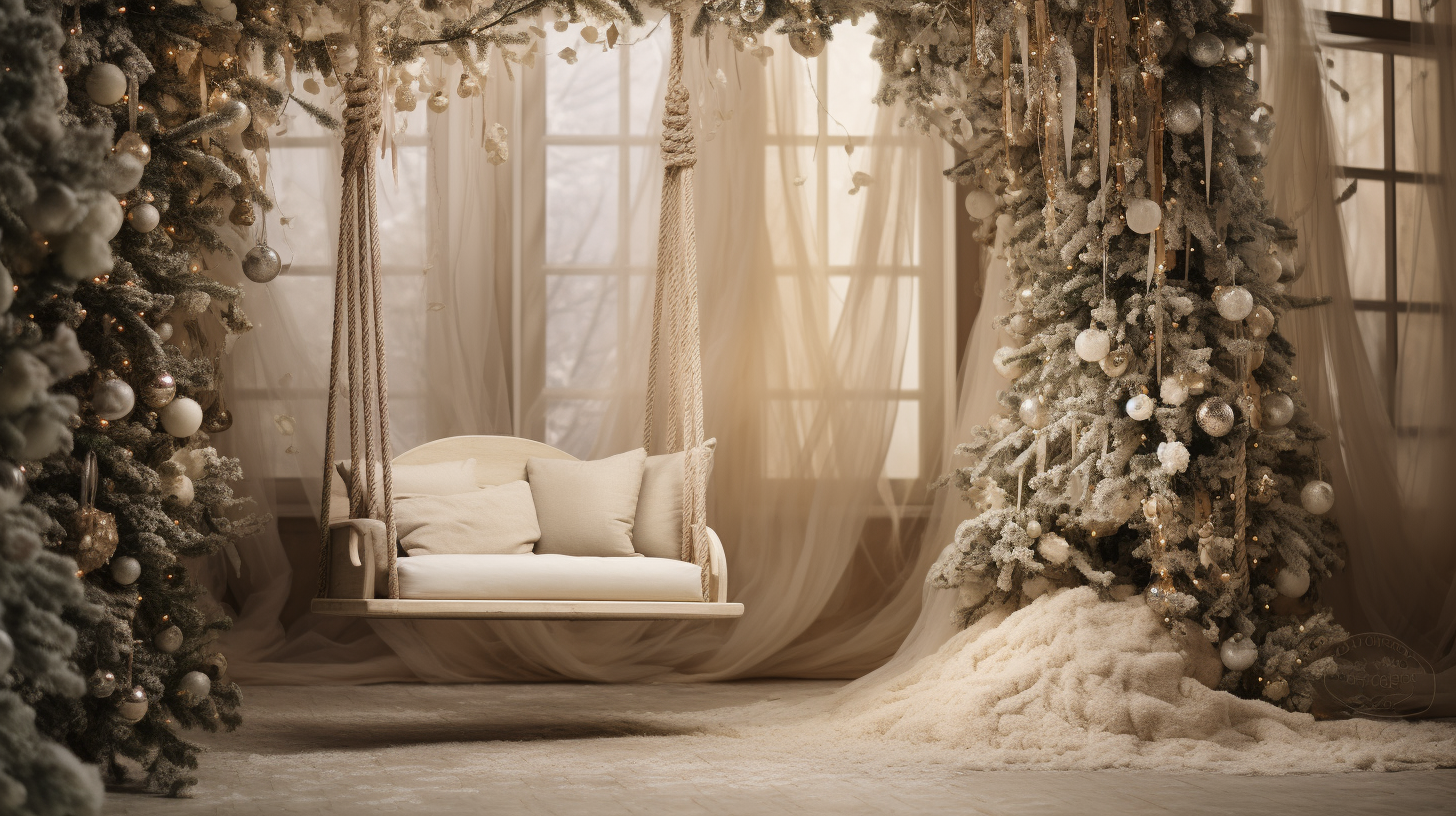 Ethereal Christmas outdoor swing amidst nature