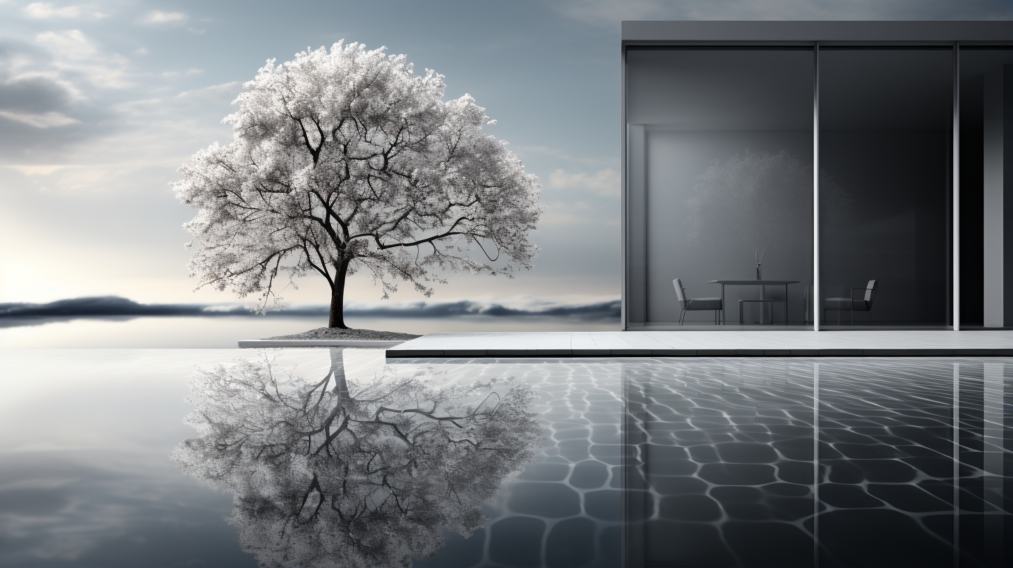 Stylish Christmas Tree by the Minimalist Swimming Pool